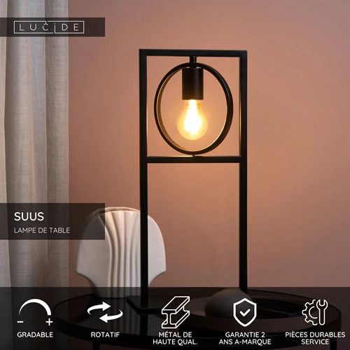 Lucide SUUS - Lampe de table - 1xE27 - Noir - USP